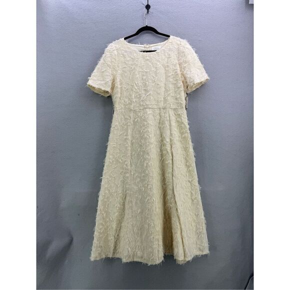 NWT Böhme Womens Cream Feather Sheer Short Sleeve Midi Dress Size Large - Picture 9 of 9